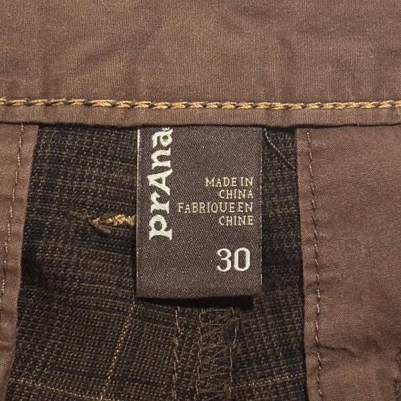 Prana Mens Shorts Preppy Rustic Outdoor Casual Heritage Earthy Plaid Brown 30 - Picture 2 of 5